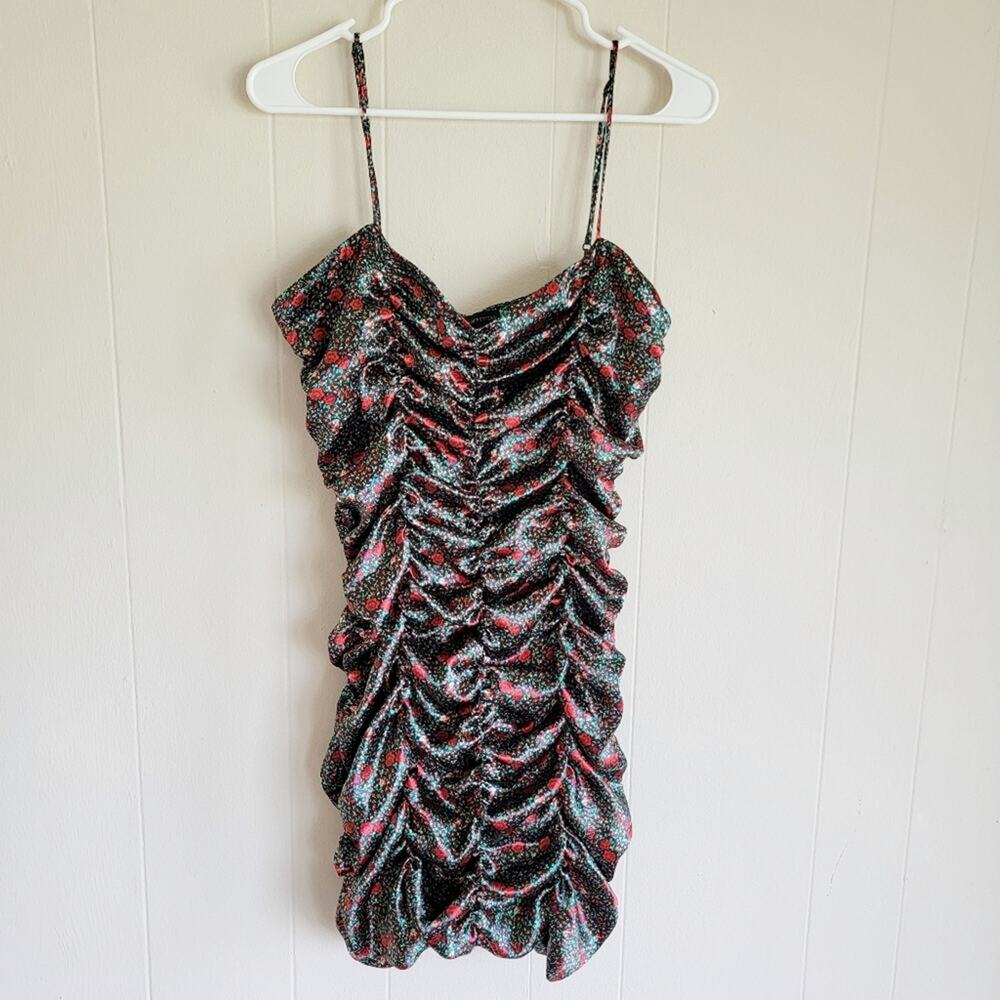 Urban Outfitters Rose Print‎ Ruched Bodycon Mini Dress